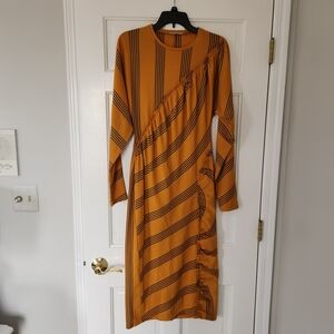 Zara Mustard and Black Striped Long Sleeve Dress